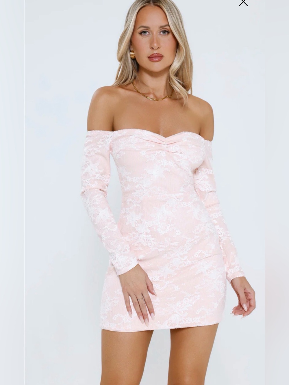 Hello Molly Blush Pink Off-Shoulder Lace Mini Dress Sz XS